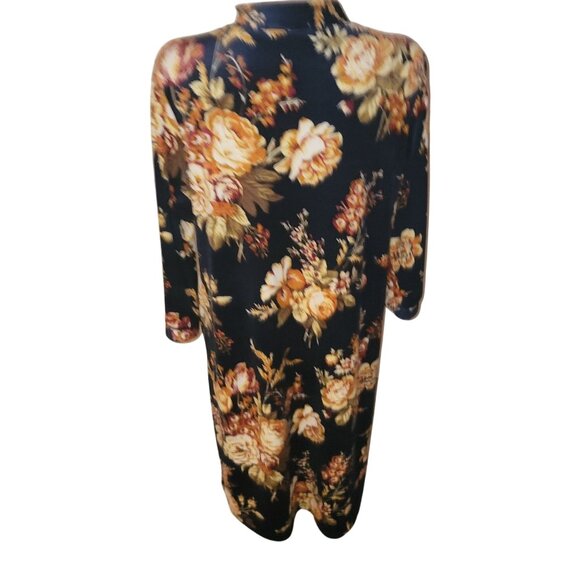 Miss Elaine Petites Floral Zip-Front Long Sleeve Dress PS Navy/Multi - Picture 4 of 7